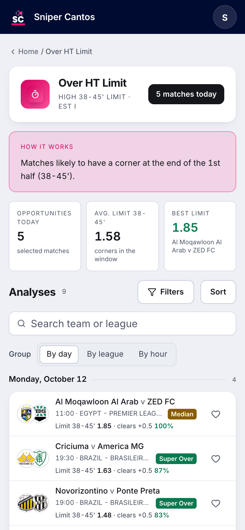 Over HT Limit strategy in Sniper Cantos