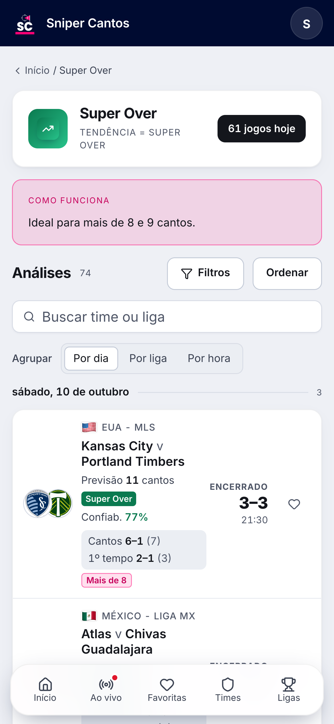 Tendência Super Over no Sniper Cantos