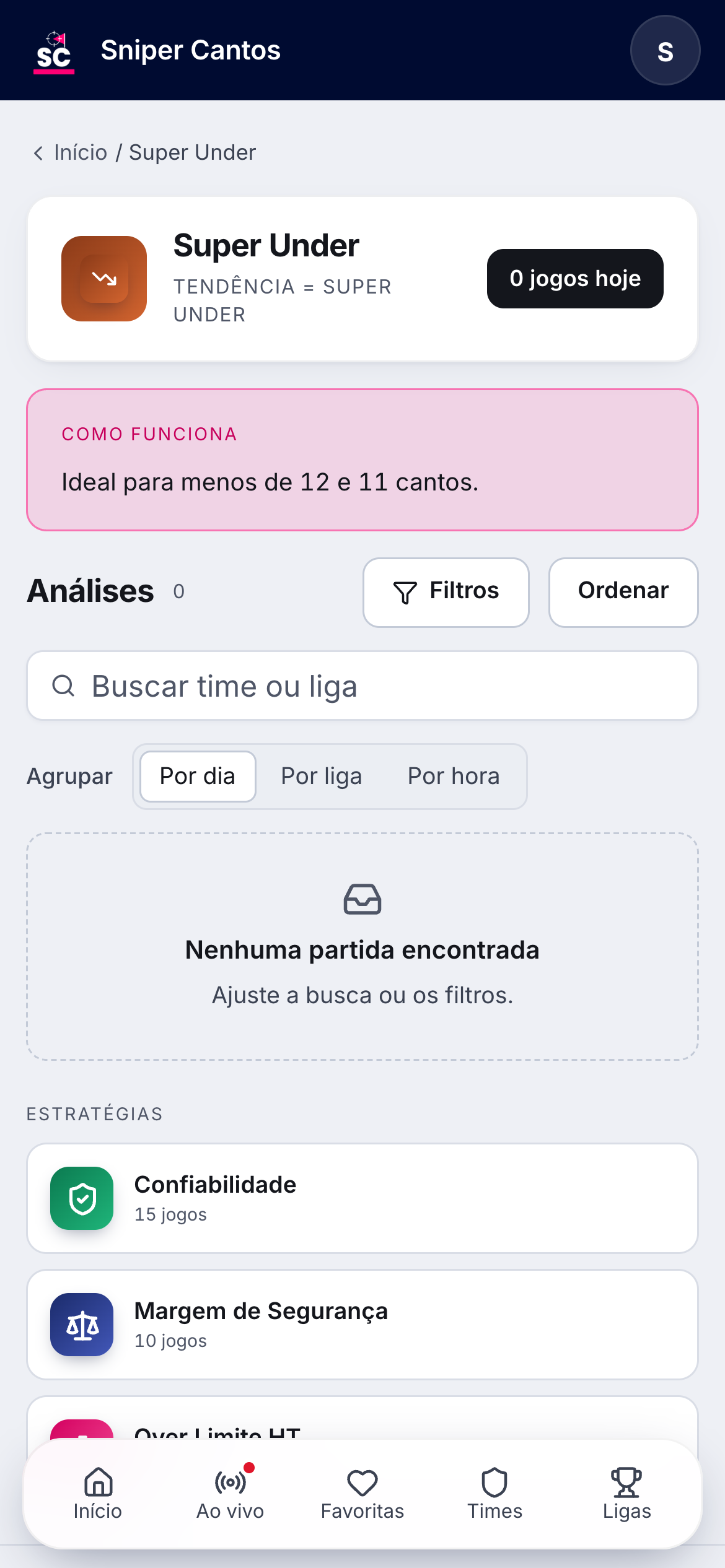 Tendência Super Under no Sniper Cantos