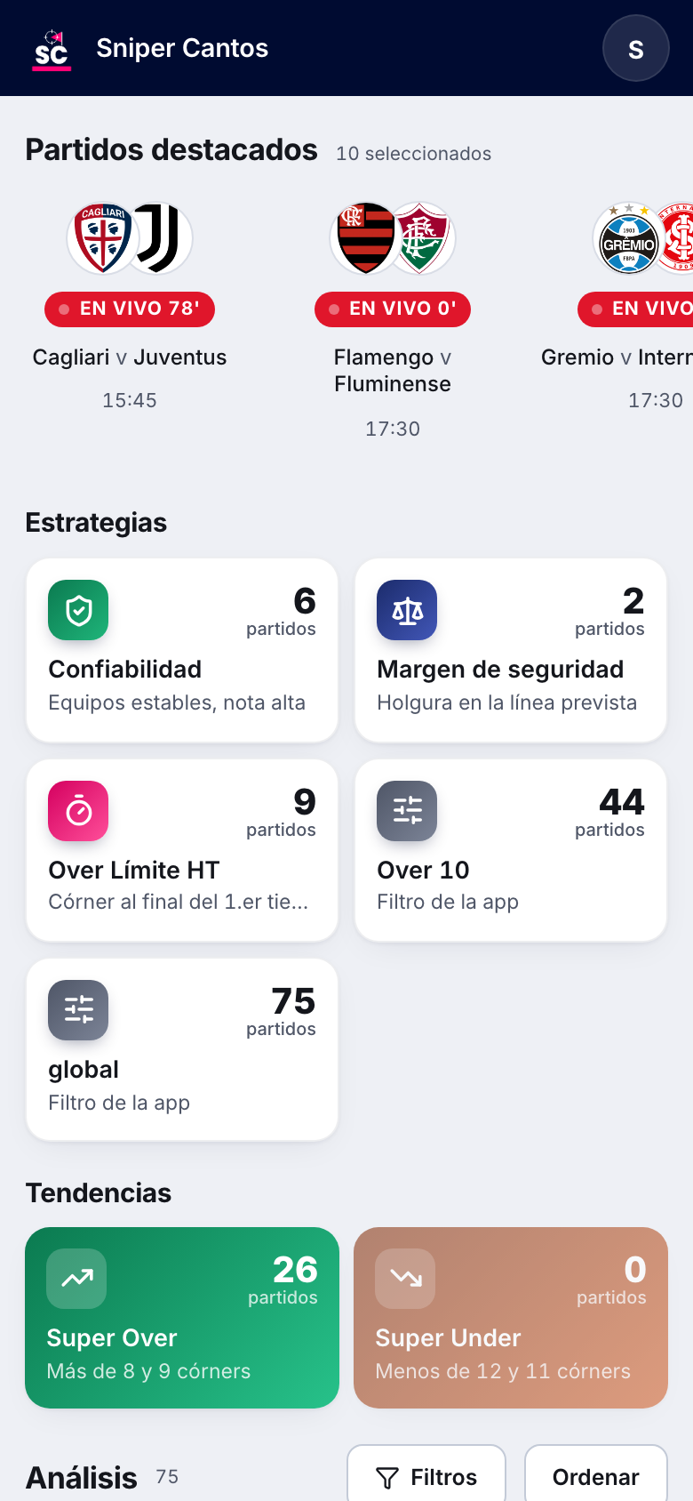Inicio de Sniper Cantos con los destacados del día